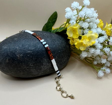 Tila Bead Stacking Bracelet - Picasso Red, White & Black with Chain
