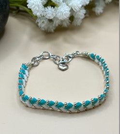 Handmade Turquoise Blue & White Herringbone Bracelet - Premium Miyuki Tila Beads