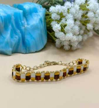 Handmade Red Picasso & Gold Tila Bead Bracelet - Premium Miyuki Beads