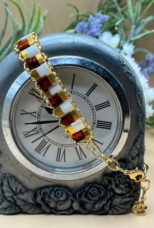 Handmade Red Picasso & Gold Tila Bead Bracelet - Premium Miyuki Beads
