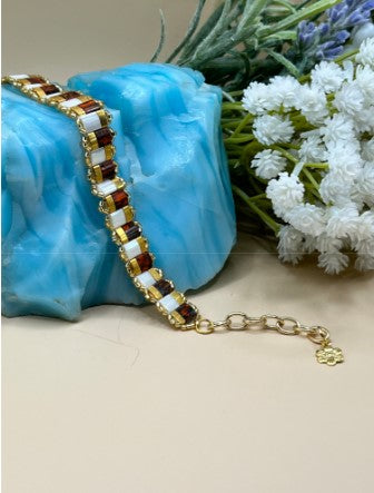 Handmade Red Picasso & Gold Tila Bead Bracelet - Premium Miyuki Beads