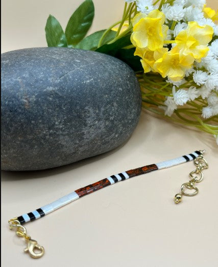 Tila Bead Stacking Bracelet - Picasso Red, White & Black with Chain