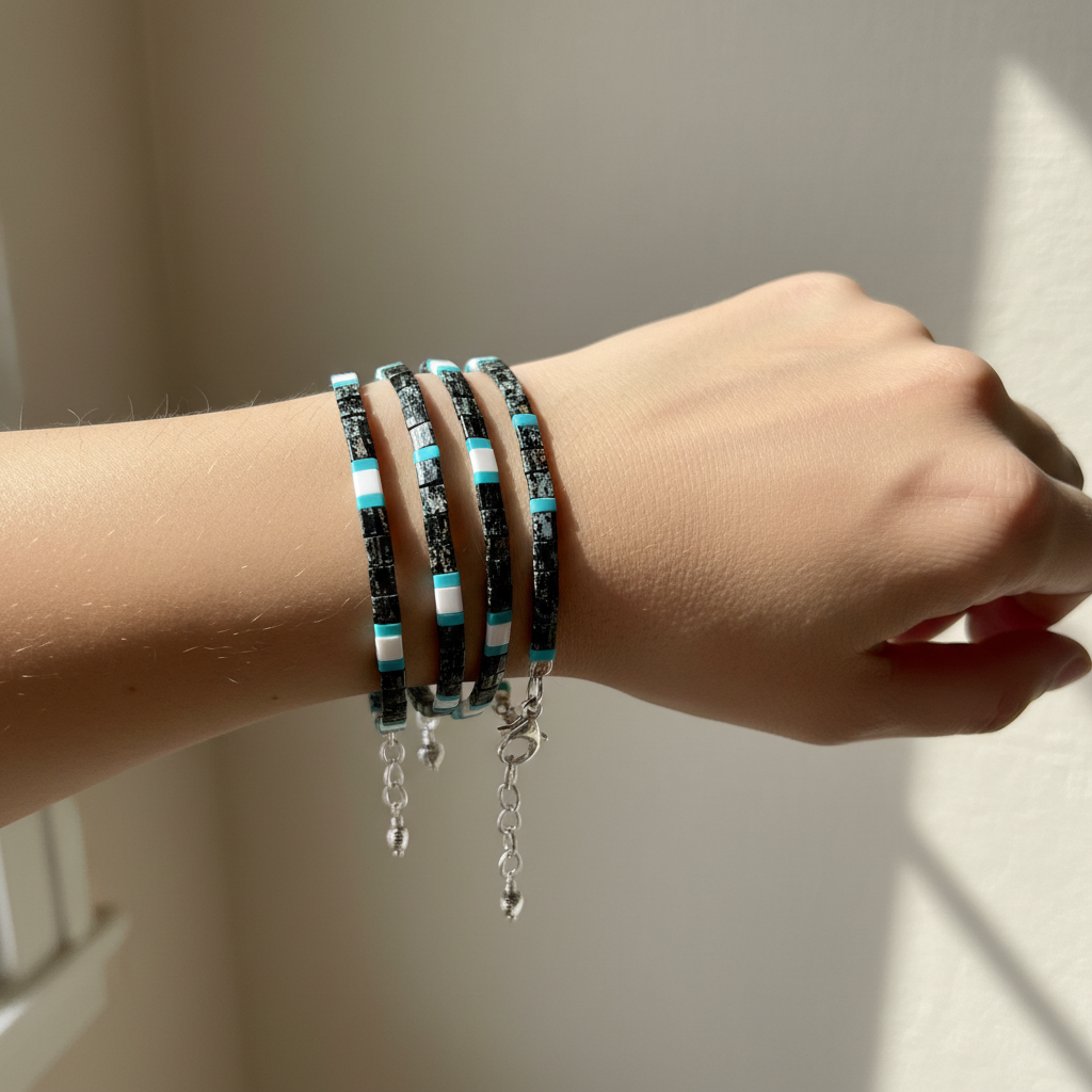 Your Stackable Tila Bead Bracelets on Wrist
